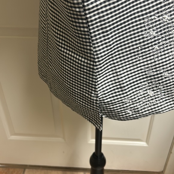 SILKLAND Black/White Checkered Button-Up XL Blouse Bead design, 100% Silk, EUC - Picture 9 of 12